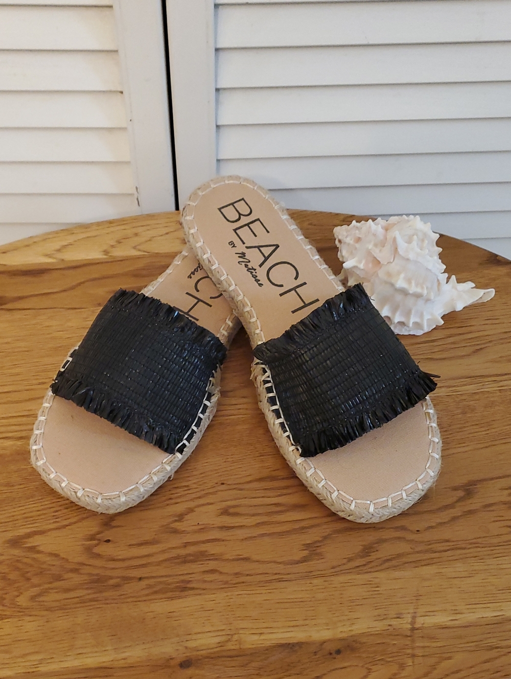 Beach by Matisse "KOKO" Raffia Sandals Slides Black/Tan Neutral, Size 7 Medium